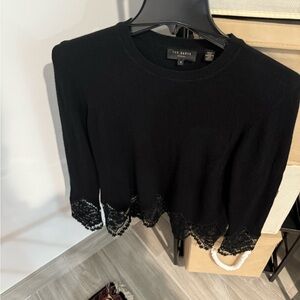 Ted Baker Black Asymmetrical Ribbed 3/4 Sleeve Hoodie